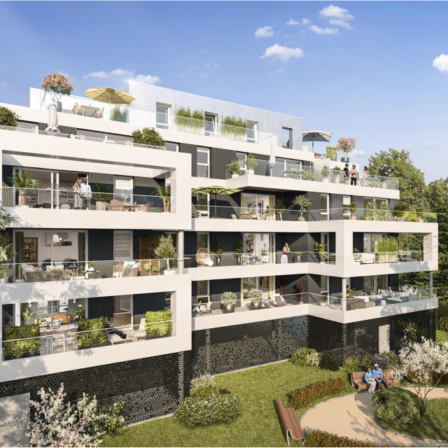 Vue panoramique de la résidence La Belle Échappée à Arras, programme immobilier neuf entouré de verdure